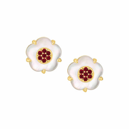 Cameo CZ-Filled Mother-of-Pearl Flower Stud Earring - SE2160