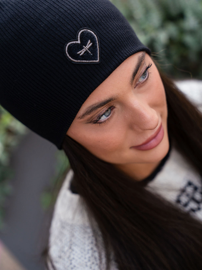 Tal The Gunmetal Heart Ribbed Beanie - Tal-38-AYR