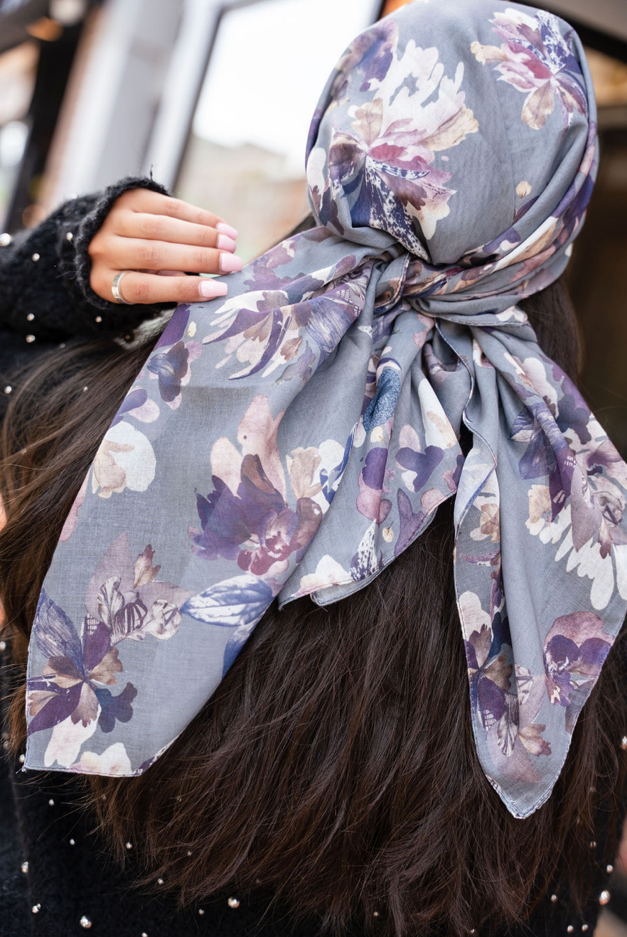 Tal Dusky Gray Floral Headscarf - Tal-66-AYR