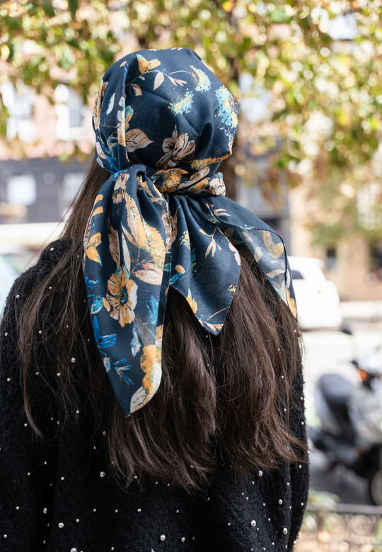 Tal Golden Blue Floral Headscarf - Tal-51-AYR