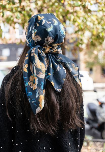 Tal Golden Blue Floral Headscarf - Tal-51-AYR