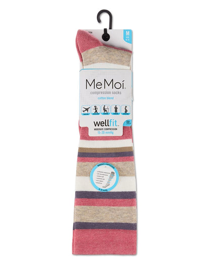 Unisex Multi Striped Cotton Blend 15-20mmHg Graduated Compression Socks