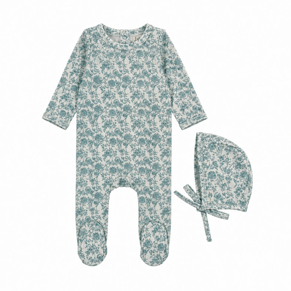 Bonjoy Printed Velour Floral Footie Set - WLV26004FS