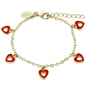 Delino Enamel Open Heart Charms - Gold Plated Brass Bracelet - B15654-B-GD