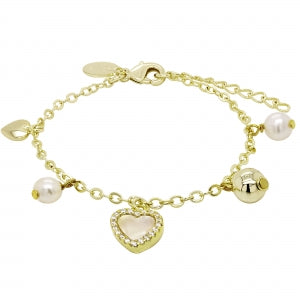 Delino Gold Plated Heart And Gold Charm Bracelet - B15970-B-GD