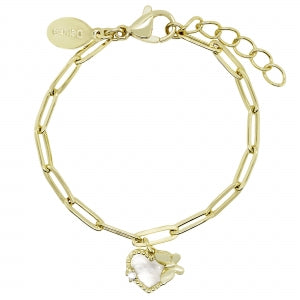 Delino Gold Plated Brass Paper Clip Chain Bracelet - Heart Butterfly Charm - B16046-B-GD