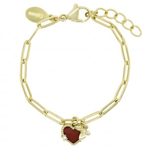Delino Gold Plated Brass Paper Clip Chain Bracelet - Heart Butterfly Charm - B16046-B-GD