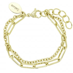 Delino Gold Plated Brass Paper Clip Chain Two Row Layered Bracelet - B16047-B-GD