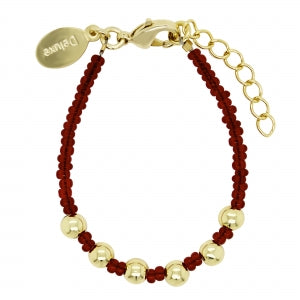 Delino 1mm Red Seed Beads And 4mm Gold Ball Bracelet - B16050-B-GD