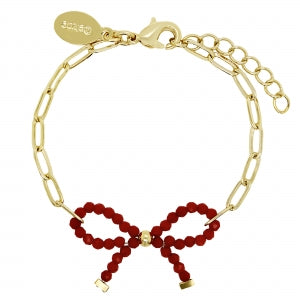 Delino 2mm Faceted Crystal Bow And Small Paperclip Chain Bracelet - B16099-B-GD