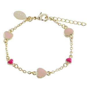 Delino Enamel Hearts- Gold Plated Brass Chain- Bracelet - B4065-B-GD