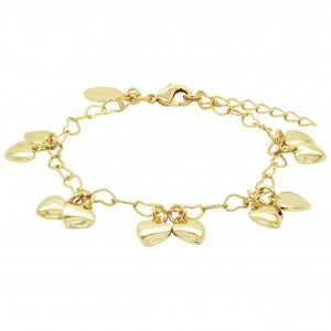Delino Heart Charms - Gold Plated Brass Open Heart Chain Bracelet - B4378-B-GD