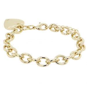 Delino Gold Plated Brass Link Bracelet With Heart Charm - B4623-B-GD