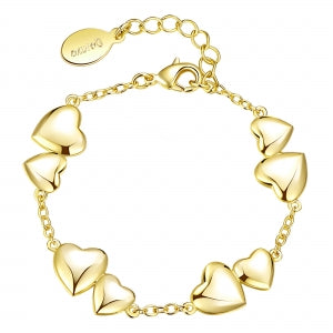 Delino Gold Plated Brass Double Heart Chain Bracelet - B4823-B-GD