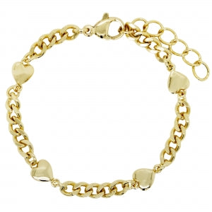 Delino Gold Flat Hearts - Gold Plated Steel Chain Bracelet - B4875-B-GD