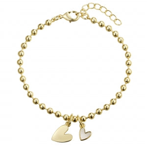 Delino Gold Plated Stainless Steel Ball Bracelet With Mother Of Pearl Hearts - B4909-SU-GD