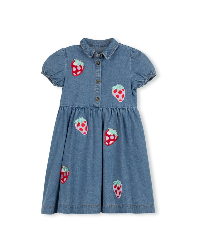 Hello Yellow Denim Applique Dress - C-23582