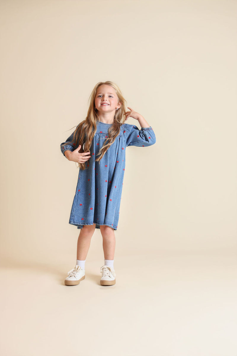 Hello Yellow Chambray Denim Heart Dress - C-23681