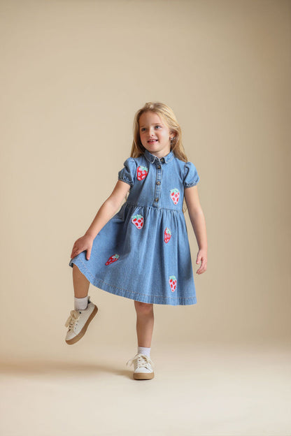 Hello Yellow Denim Applique Dress - C-23582