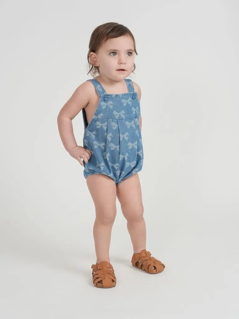 Puddles Bow Printed Denim Overall - SB6CY2852