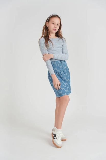 Puddles Bow Printed Denim Skirt - SB6CY2852S