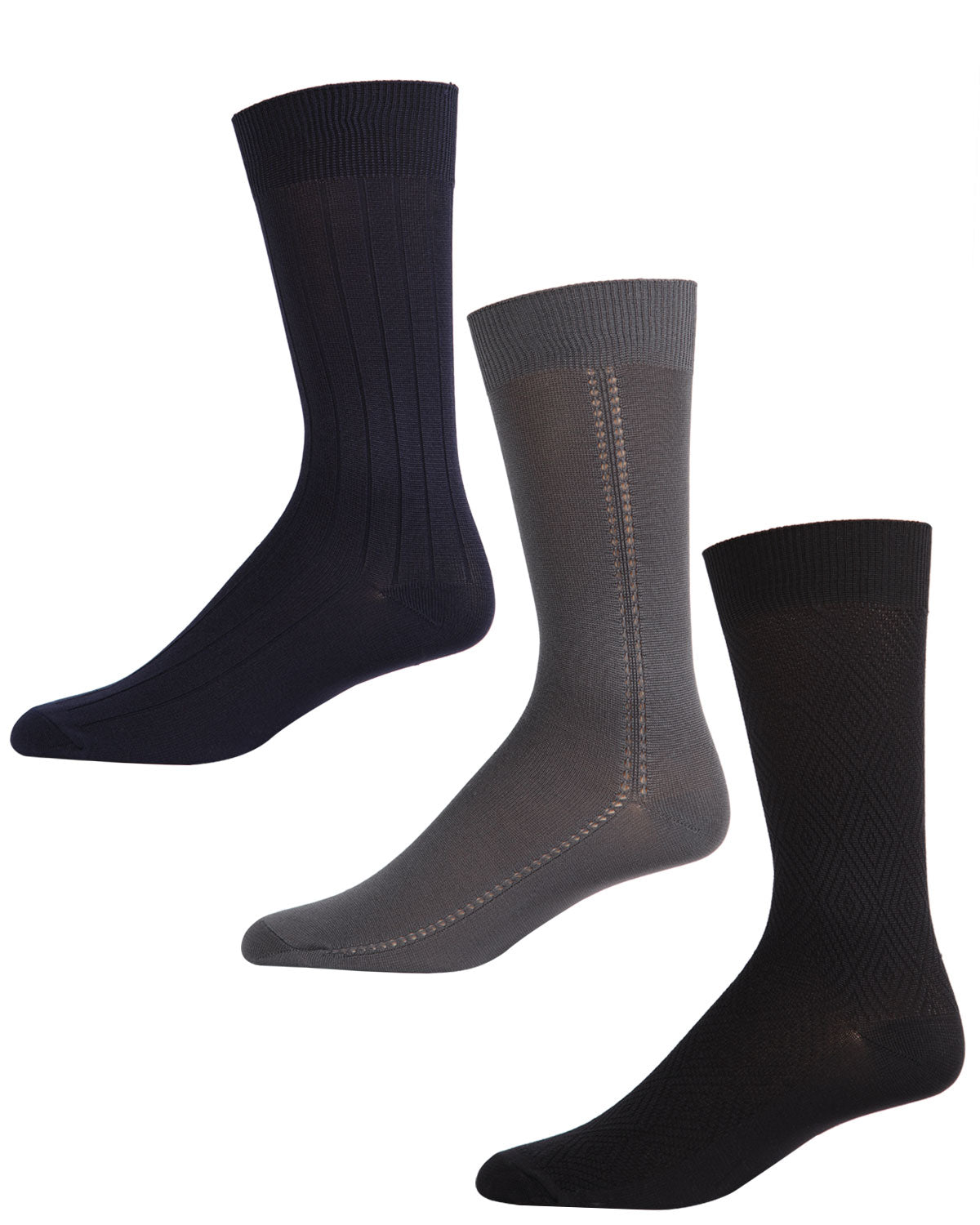 3 Pair Men's Luxury Subtle Patterned Microfiber Crew Socks