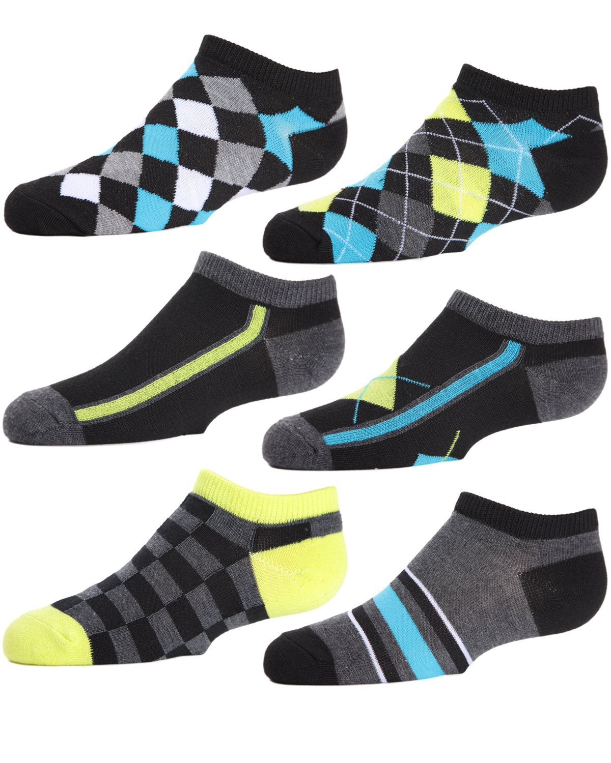 6 Pairs Boy's Argyle Flow Low Cut Socks