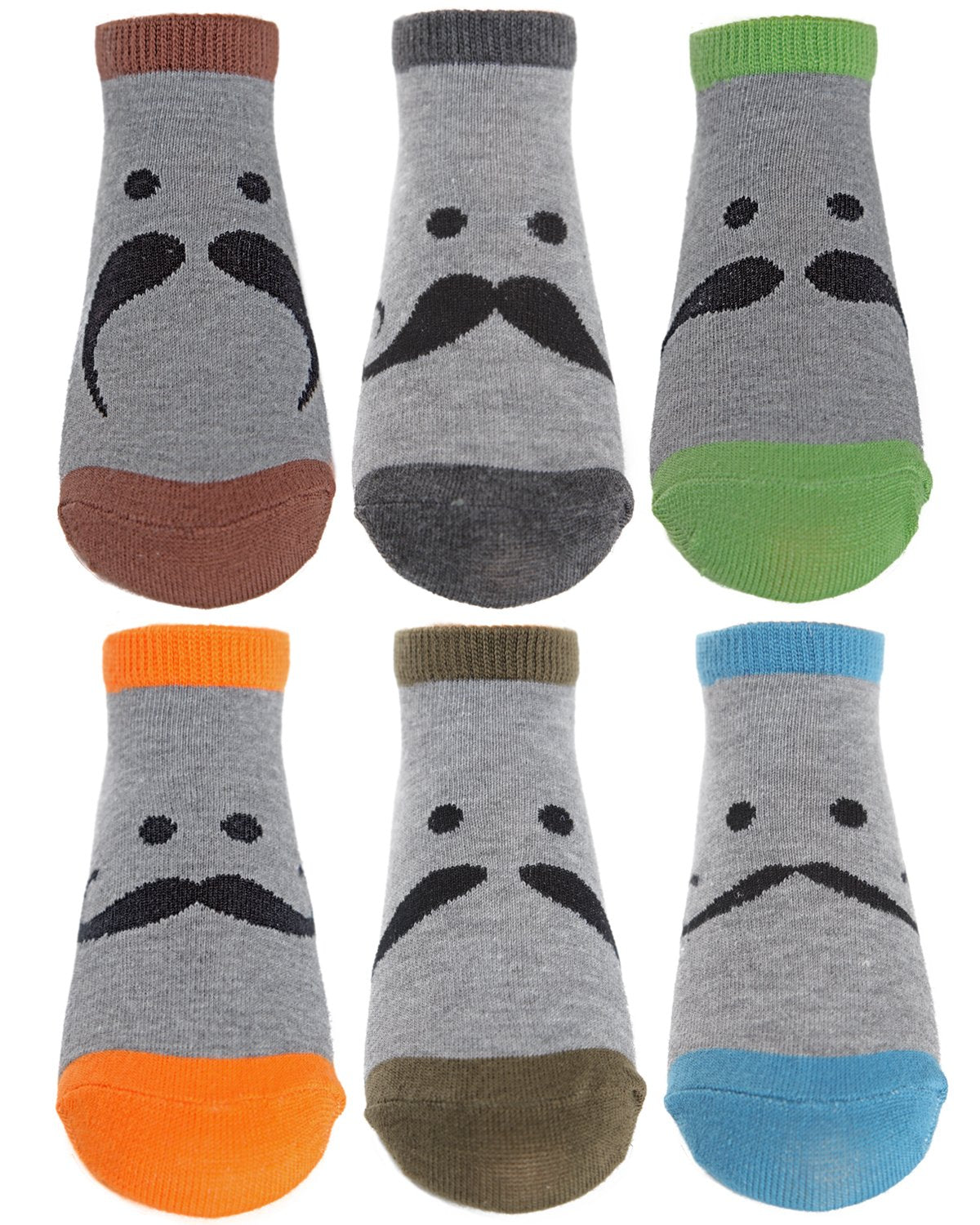 6 Pairs Boys' Mustache Mood Low Cut Socks