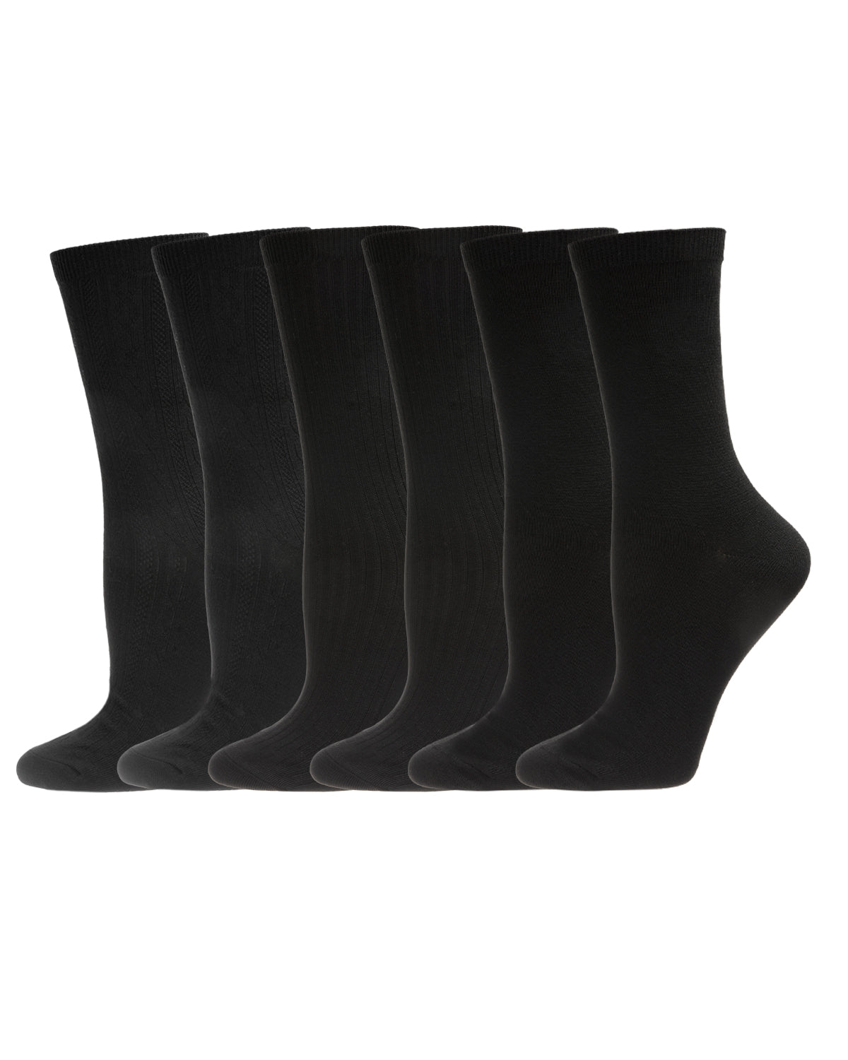 6 Pairs Women's Basic Rib/Flat Knit/Cable Crew Socks