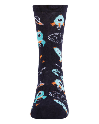 Rocket Ship Bamboo Blend Boys Crew Socks