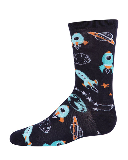 Rocket Ship Bamboo Blend Boys Crew Socks