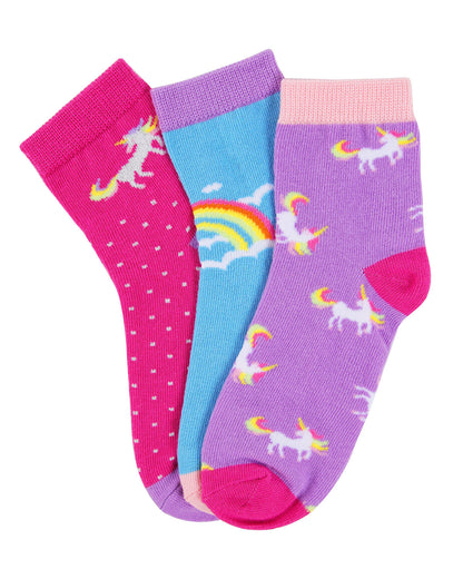 Unicorn Girls Cotton Blend Ankle Socks 3-Pack