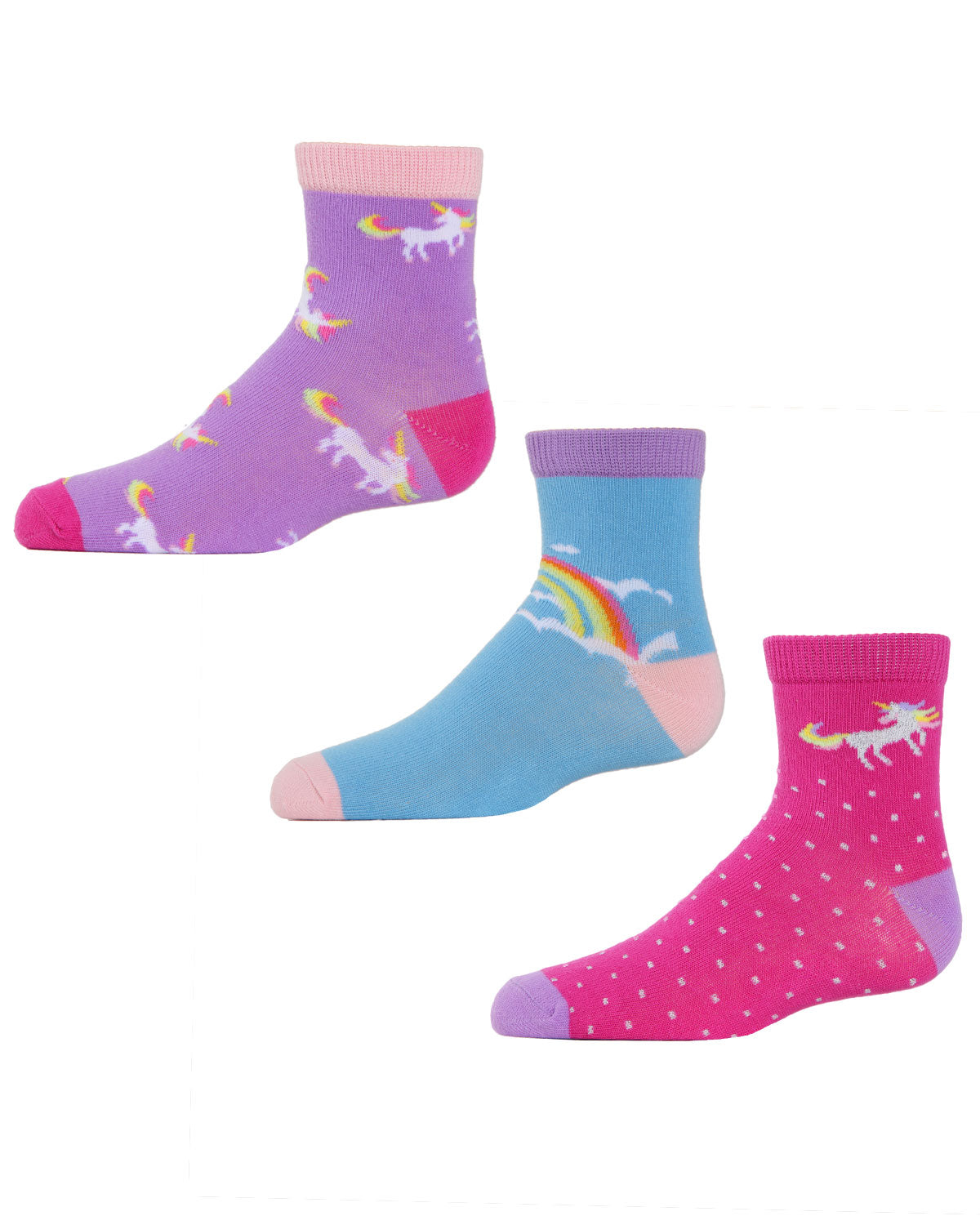 Unicorn Girls Cotton Blend Ankle Socks 3-Pack