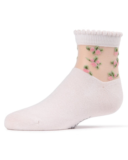 Peek-A-Boo Sheer Floral Girls Cotton Blend Crew Socks