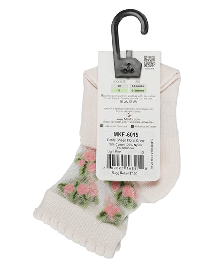 Peek-A-Boo Sheer Floral Girls Cotton Blend Crew Socks