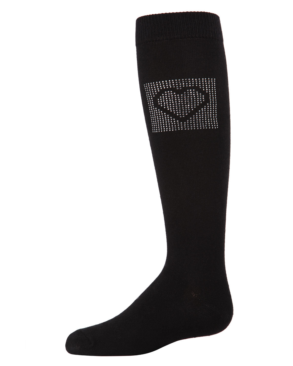 Rhinestone Heart Girls Knee High Cotton Blend Socks