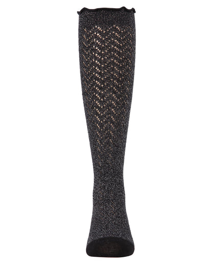 Open Work Shimmer Cotton Blend Knee High Socks