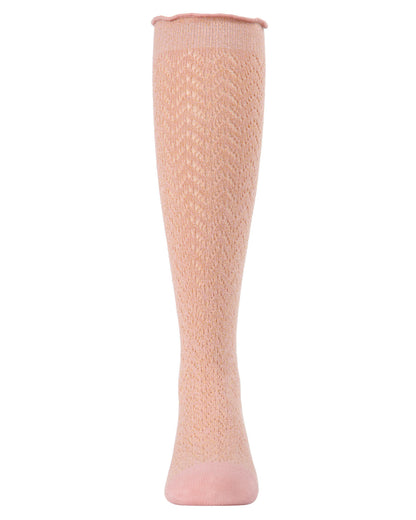 Open Work Shimmer Cotton Blend Knee High Socks