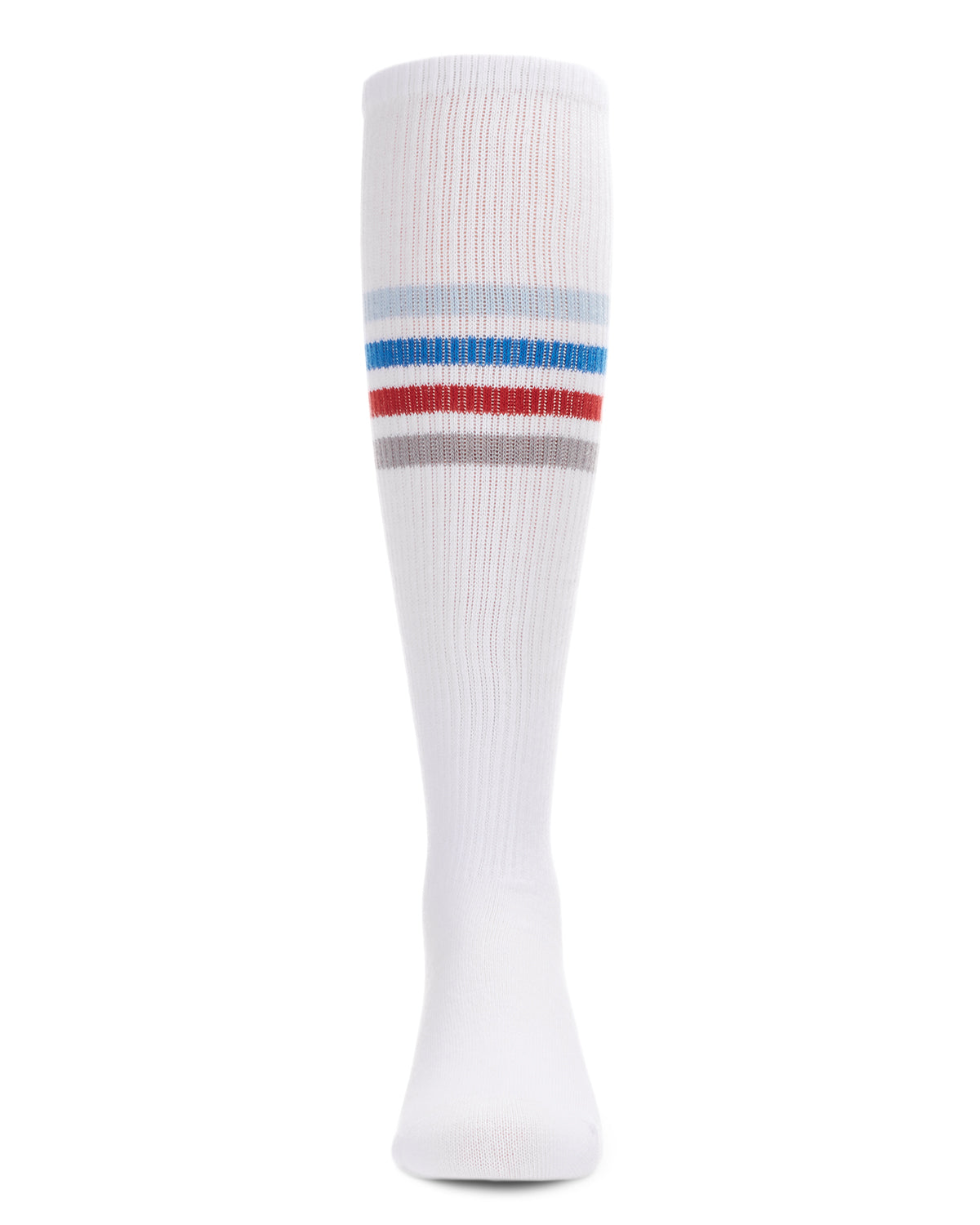 Thin Ribbed Athletic Stripe Cotton Blend Knee High Socks