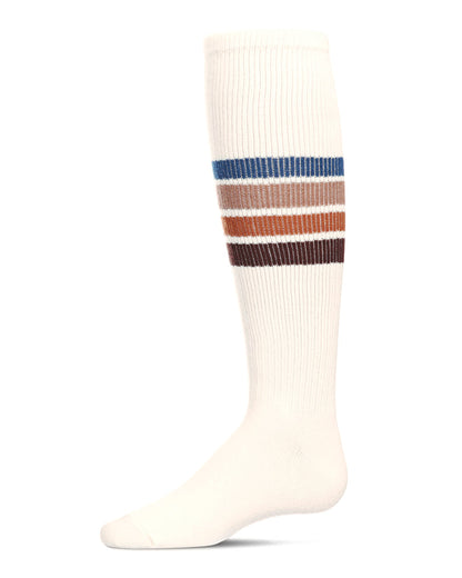 Retro Stripe Cotton Blend Thin Ribbed Knee High Socks