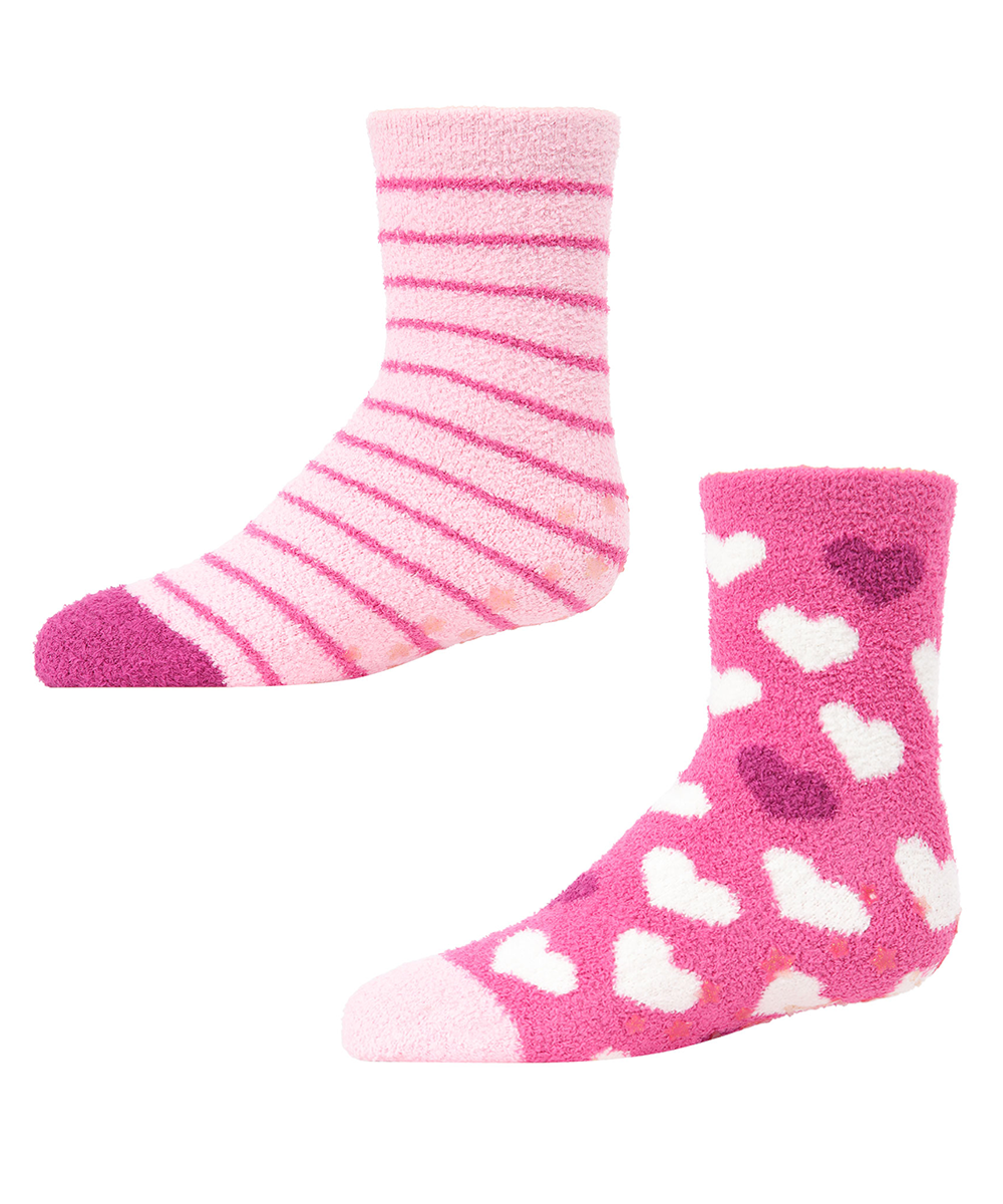 Hearts Fuzzy Girls Non-Skid Socks 2-Pack