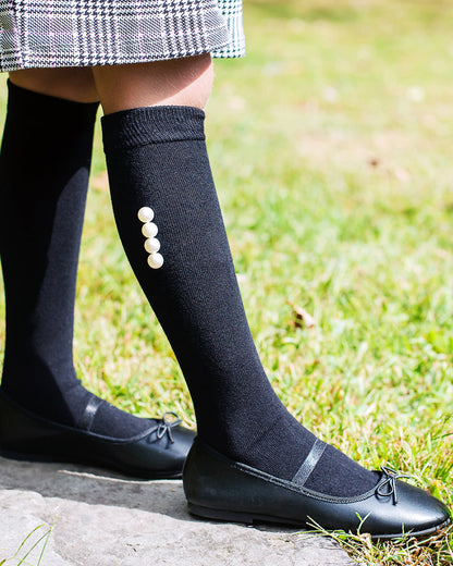 Girls' Side Pearls Cotton Blend Knee High Socks