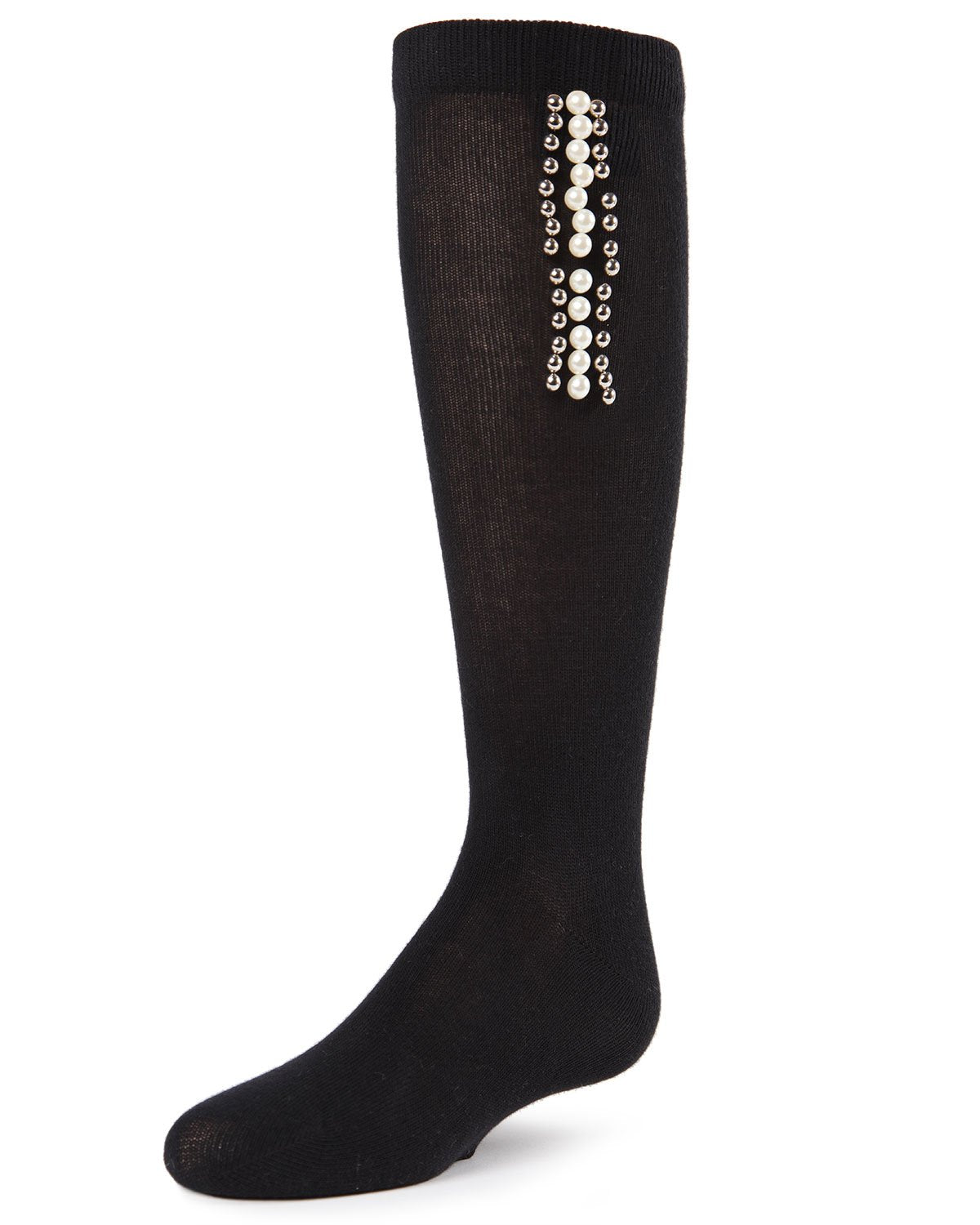 Pearls and Stripes Jeweled Girls Knee High Socks