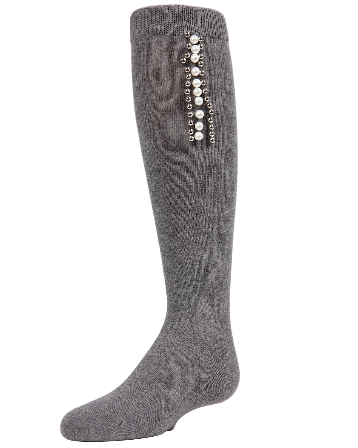 Pearls and Stripes Jeweled Girls Knee High Socks