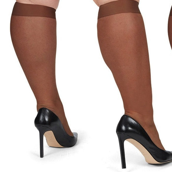 Silky Sheer Plus Size Curvy Knee High Stockings 2 Pack