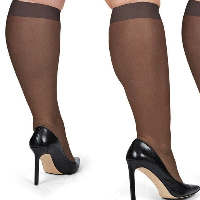 Silky Sheer Plus Size Curvy Knee High Stockings 2 Pack