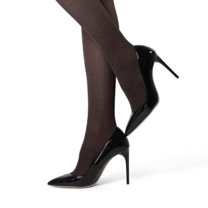 Luxury Divas Black Ribbed Pinstripe Tights