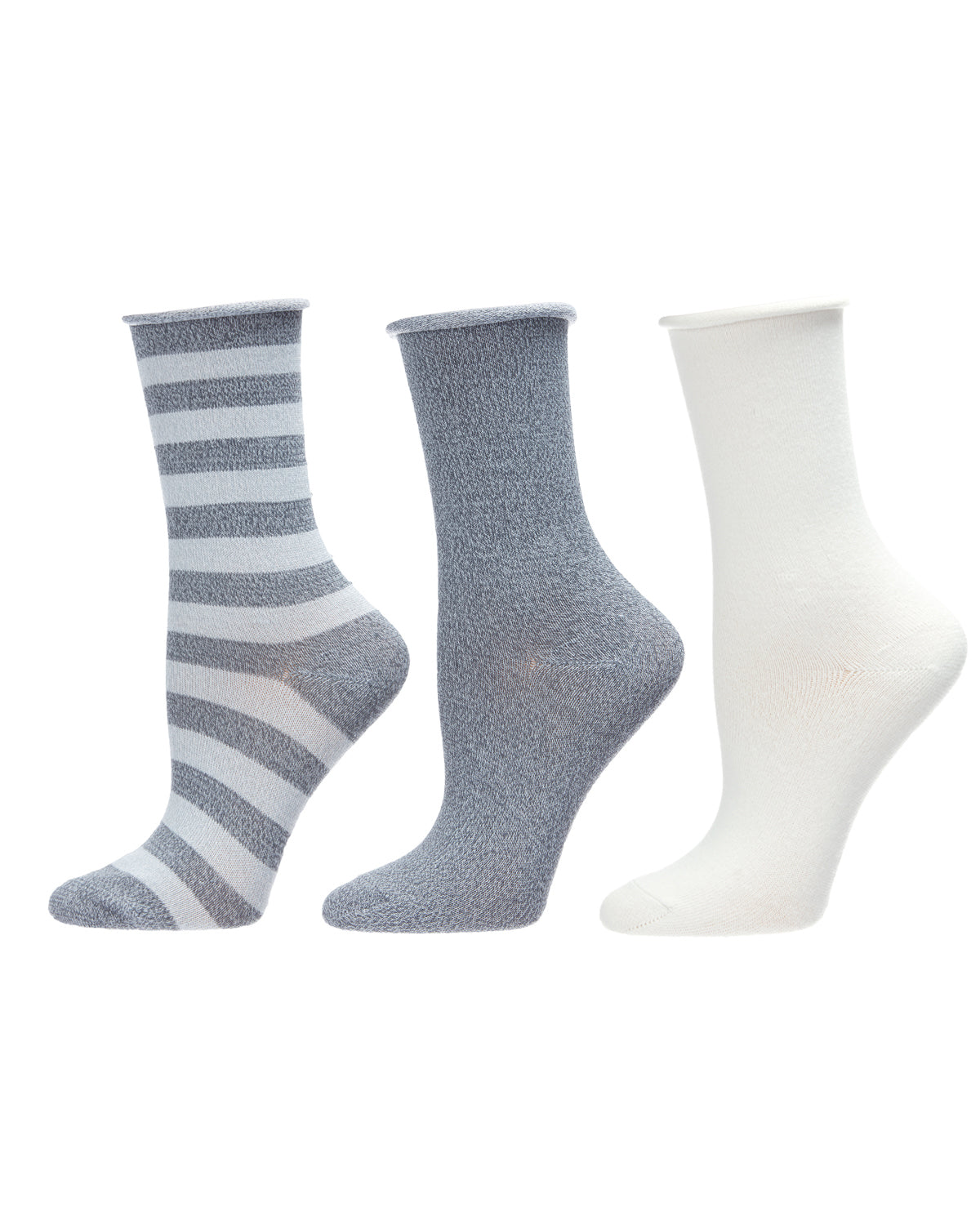 Stripe Roll Top Buttersoft Crew Sock 3 Pack