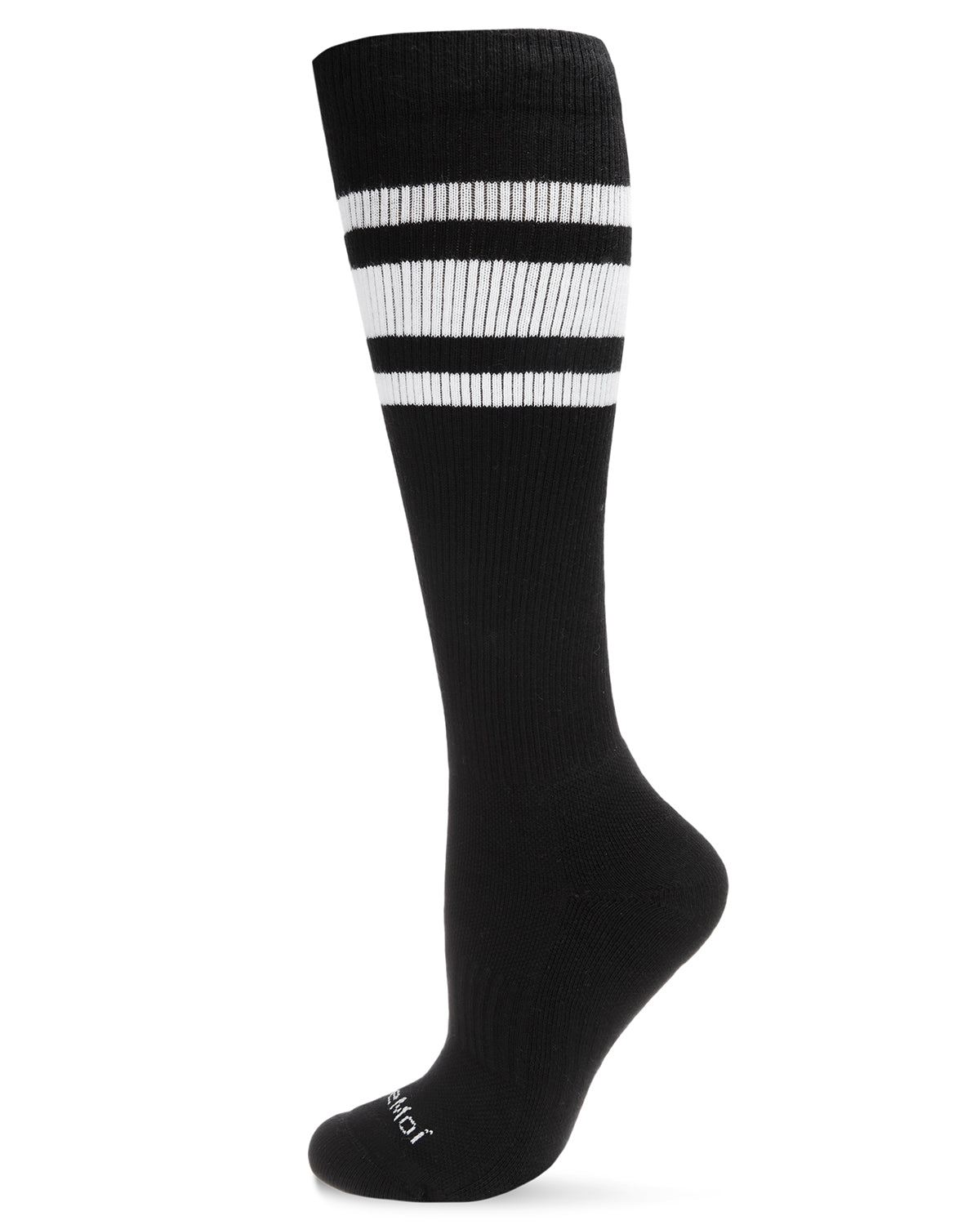 Unisex Striped Athletic Cushion Sole Knee High Cotton Blend 15-20mmHg Graduated Compression Socks