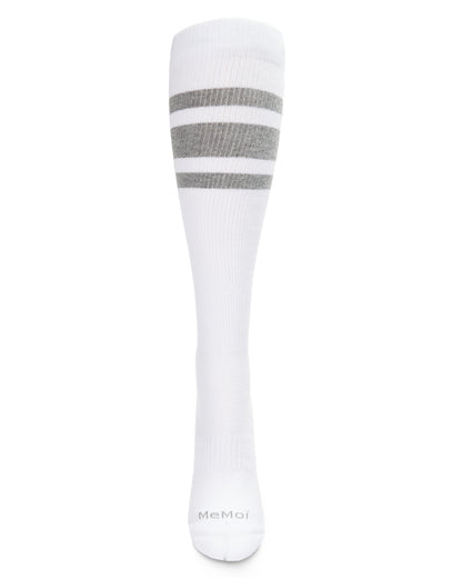 Unisex Striped Athletic Cushion Sole Knee High Cotton Blend 15-20mmHg Graduated Compression Socks